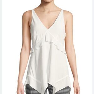Atelier Industry summer ivory cami, top, v neckline, ruffle, handkerchief! Sz S